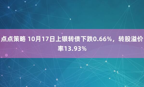 点点策略 10月17日上银转债下跌0.66%，转股溢价率13.93%